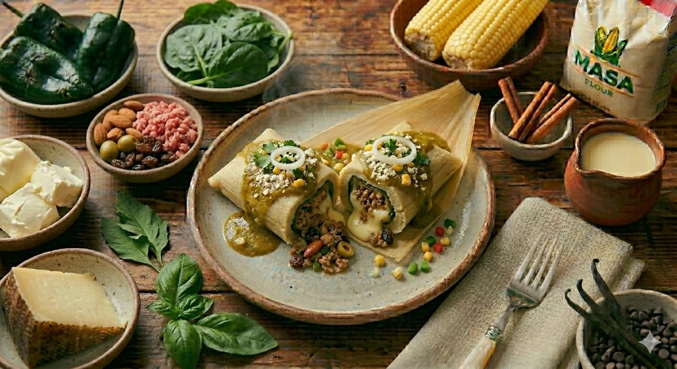Tamales rellenos con un Chile relleno de picadillo