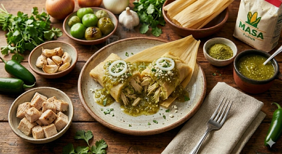 Tamales de Pollo en salsa verde
