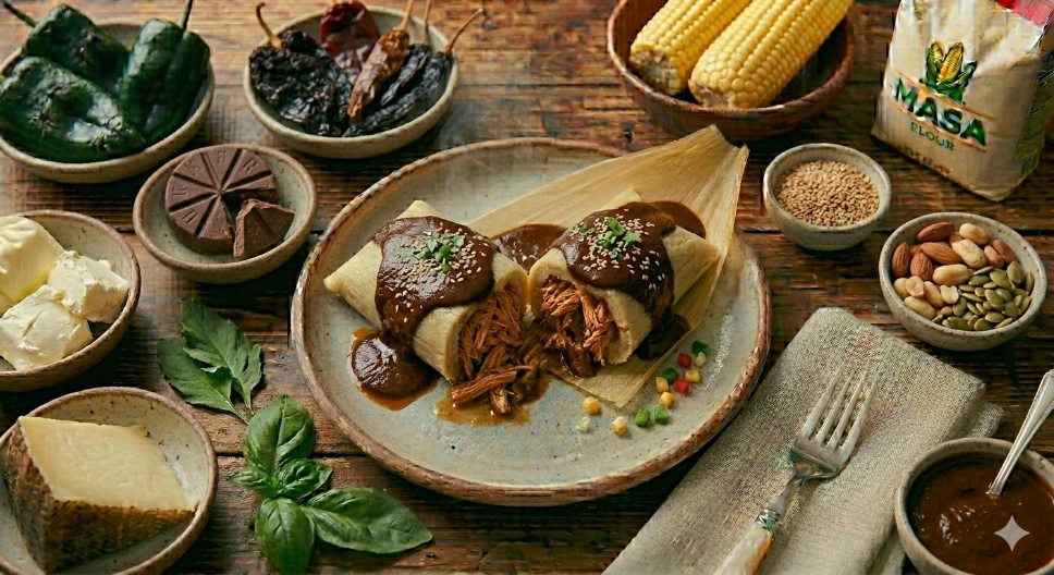 Tamales de Pollo con Mole poblano