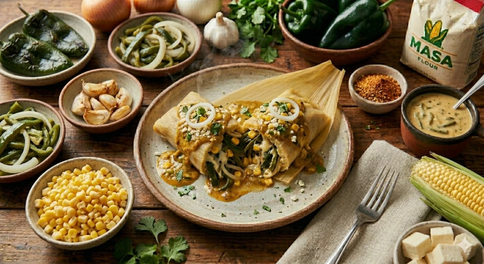 Tamales de Rajas de chile poblano con Queso
