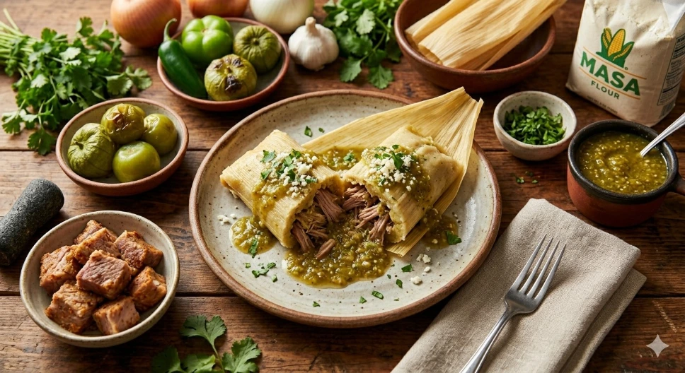 Tamales de puerco en salsa verde