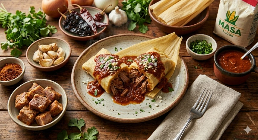 Tamales de Puerco en Salsa Roja